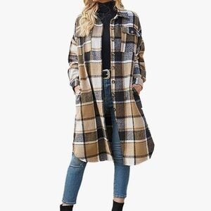 Plaid flannel long duster jacket shirt shacket